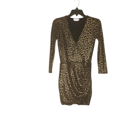 Lovers + Friends Black Gold Burmese Long Sleeve Dress in Lioness XS Ruched Side - Picture 4 of 11